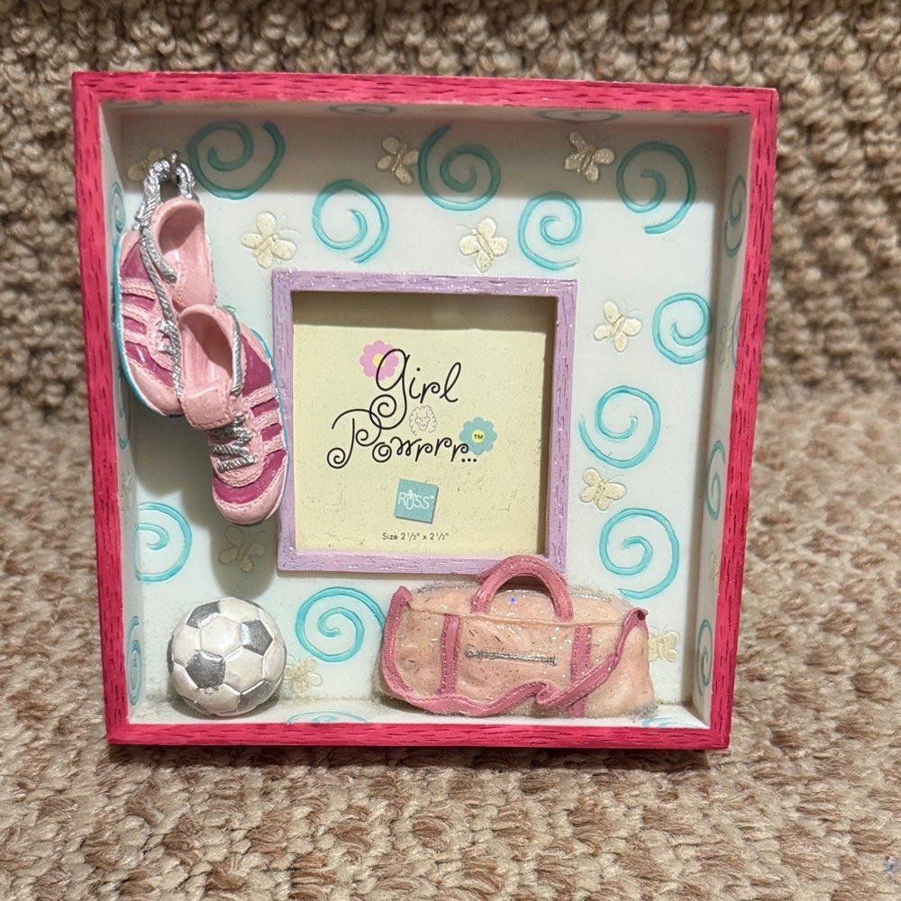 Pink and White Girl Soccer Frame